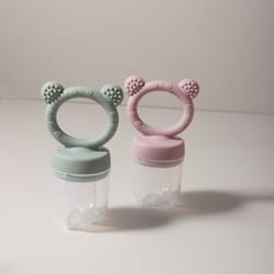 cute cartoon design baby silicone fruit feeder, chewable soft teether, fresh fruits bite and explore feeder for babies