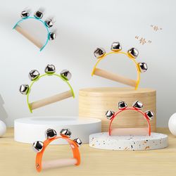 children musical orff instruments clapper, wooden half round hand ringing bell, handle educational fun toys