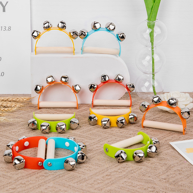 Children Musical Orff Instruments Clapper, Wooden Half Round Hand Ringing Bell, Handle Educational Fun Toys