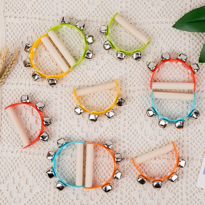 Children Musical Orff Instruments Clapper, Wooden Half Round Hand Ringing Bell, Handle Educational Fun Toys