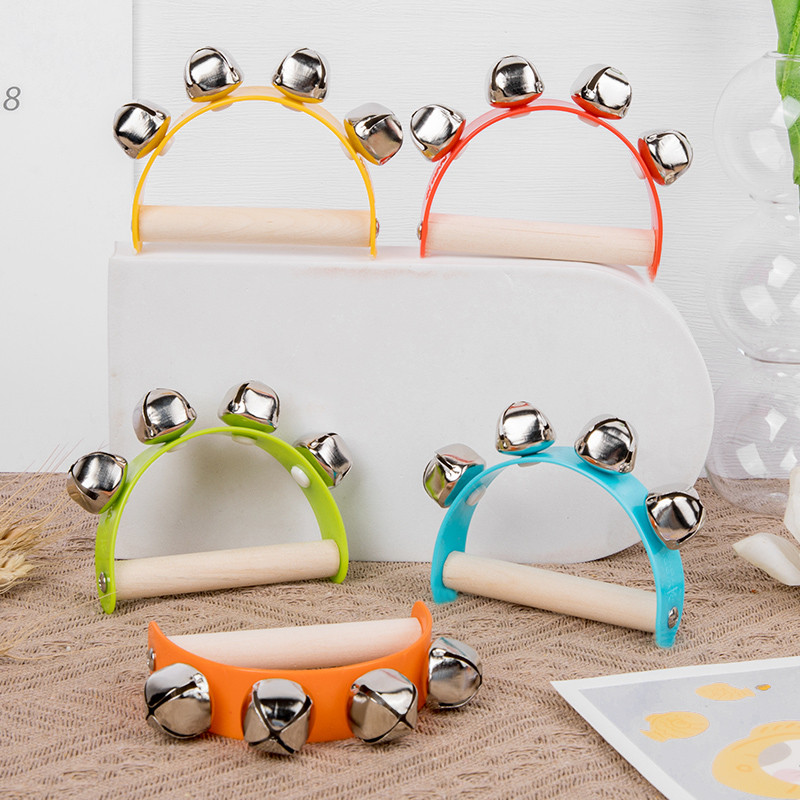 Children Musical Orff Instruments Clapper, Wooden Half Round Hand Ringing Bell, Handle Educational Fun Toys