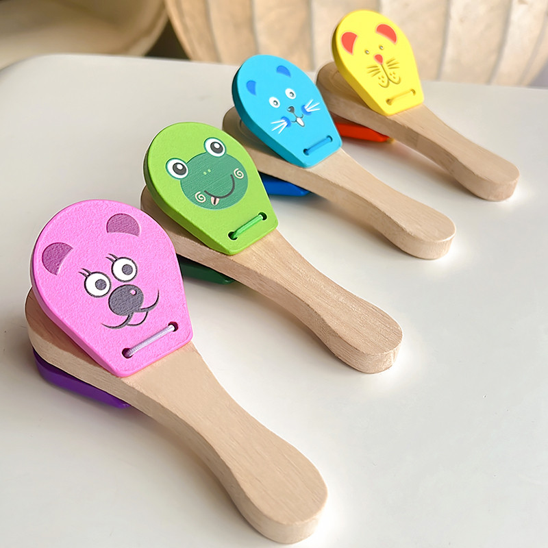 Children Musical Orff Instruments Clapper, Wooden Half Round Hand Ringing Bell, Handle Educational Fun Toys