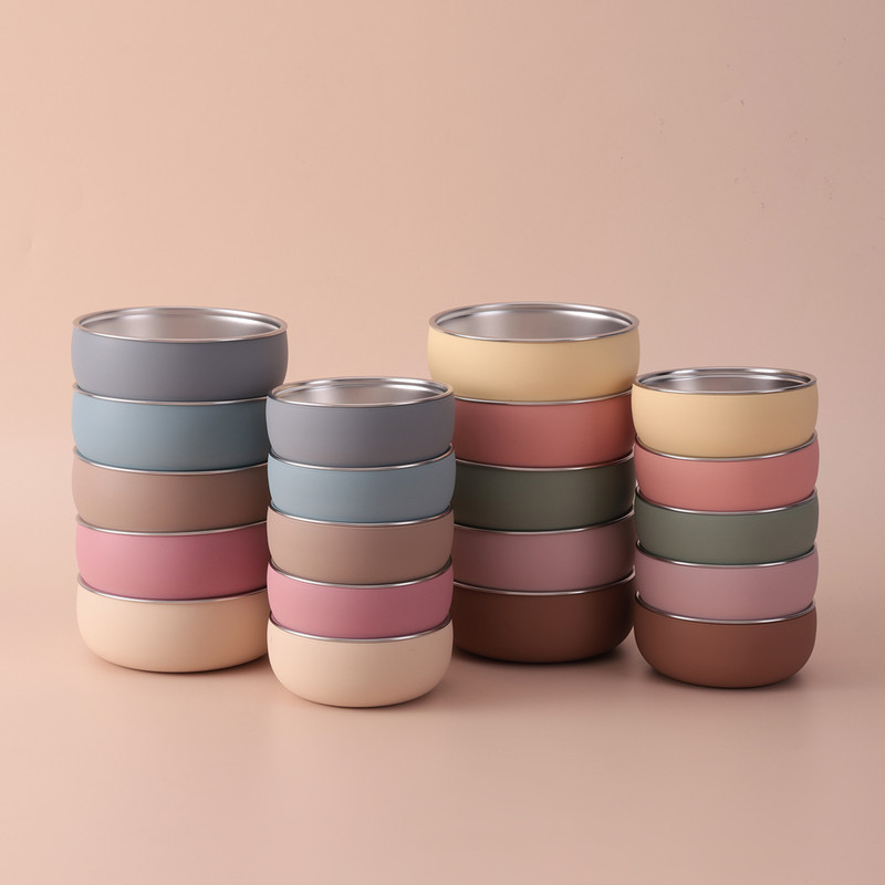 Kids Dinnerware Set BPAFree Silicone Food Dish Plate Stainless Steel Bowl For Baby Feeding 0