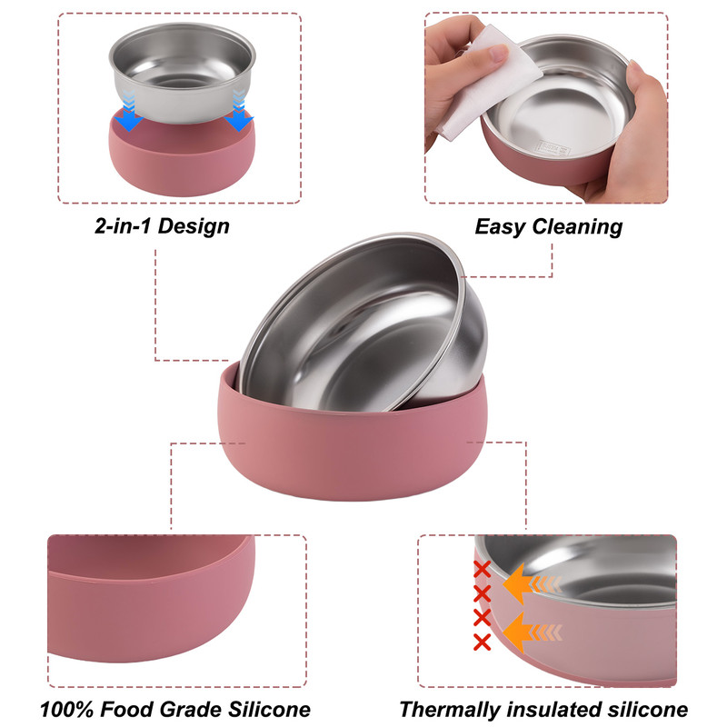 Kids Dinnerware Set BPAFree Silicone Food Dish Plate Stainless Steel Bowl For Baby Feeding 4