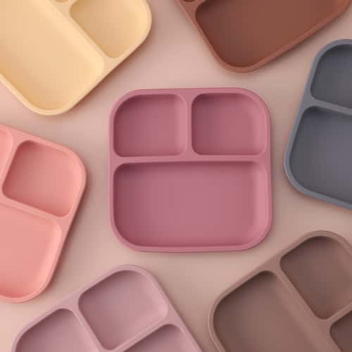 Leakproof Silicone Divided Square Plate for Kids, BPA Free Suction Baby Dish Meal Tray