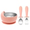 Stainless Steel Silicone Baby Feeding Set BPA Free Detachable Sucker Bowls, With Fork Spoon Easy Clean Children