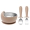 Stainless Steel Silicone Baby Feeding Set BPA Free Detachable Sucker Bowls, With Fork Spoon Easy Clean Children