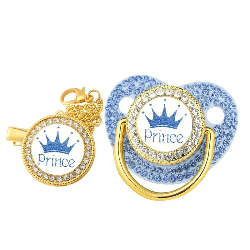 Luxury Rhinestones Baby Pacifier Princess Crown Chain Clips Silicone Newborn Pacifiers Infant Showe 10