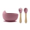Baby Feeding Bowl Set Silicone, Children Tableware Suction Bowl Set, Wood Spoon Fork Learning Dishes, Baby Stuff