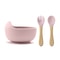 Baby Feeding Bowl Set Silicone, Children Tableware Suction Bowl Set, Wood Spoon Fork Learning Dishes, Baby Stuff