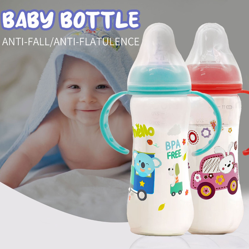 DropResistant Baby Bottle With Silicone Nipple And Cartoon Handle Standard Caliber PP Bottle 3