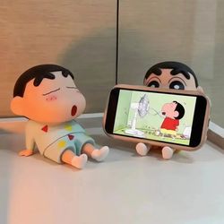 figures phone holder kawaii anime desktop ornaments, cartoon watching tv phone support cute doll decor