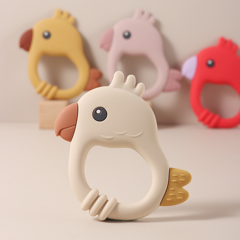 Food Grade Silicone Baby Teething Toy Colorful Parrot Teether BPAFree 0