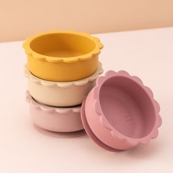 baby silicone bowl cute cartoon lion shape, solid color baby food storage bpa free suction baby meal tray