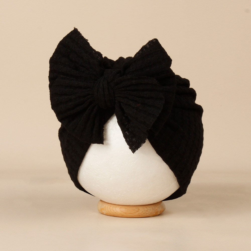 Cute Solid Color Baby Girls Turban Hat Lovely Bowknot Knitted Baby Hat Soft Newborn Infant Cap Bean 4