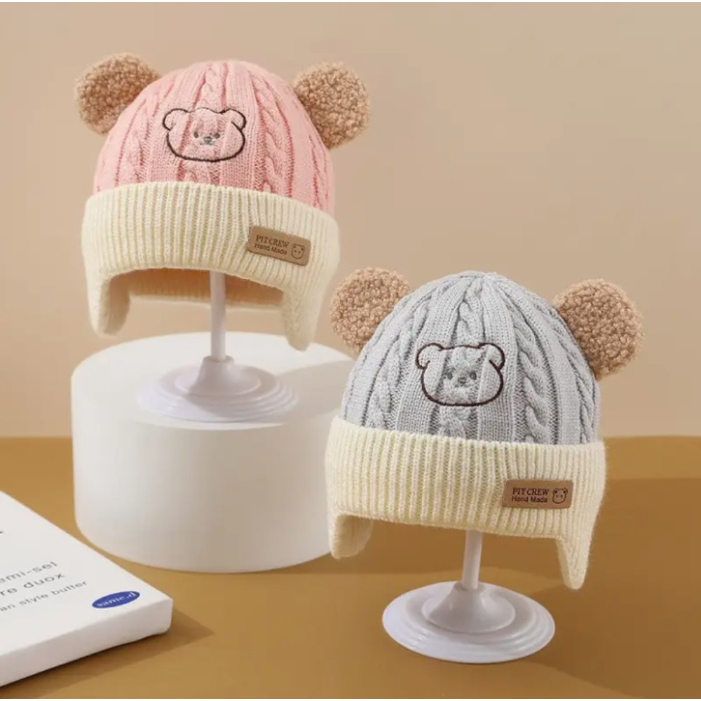 Soft Earflap Cap For Boys Girls Baby Bear Knit Hat With Ears Knitted Design With Bear Ears Soft F 5