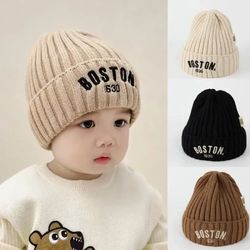 knit beanie warm cap for infant newborn winter baby hat fashion letter pattern cold weather accessories