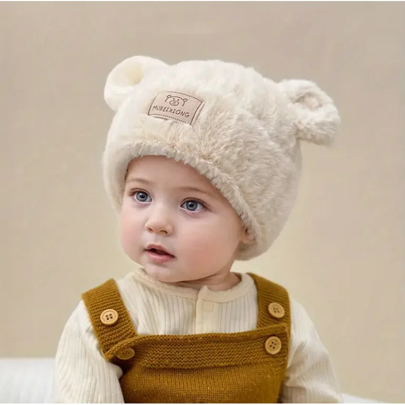 Cozy Winter Baby Hat with Bear Ears, Heart Cutouts, Soft Plush Lining for Kids