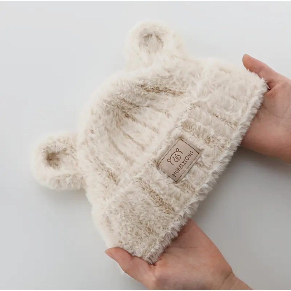 Cozy Winter Baby Hat with Bear Ears, Heart Cutouts, Soft Plush Lining for Kids