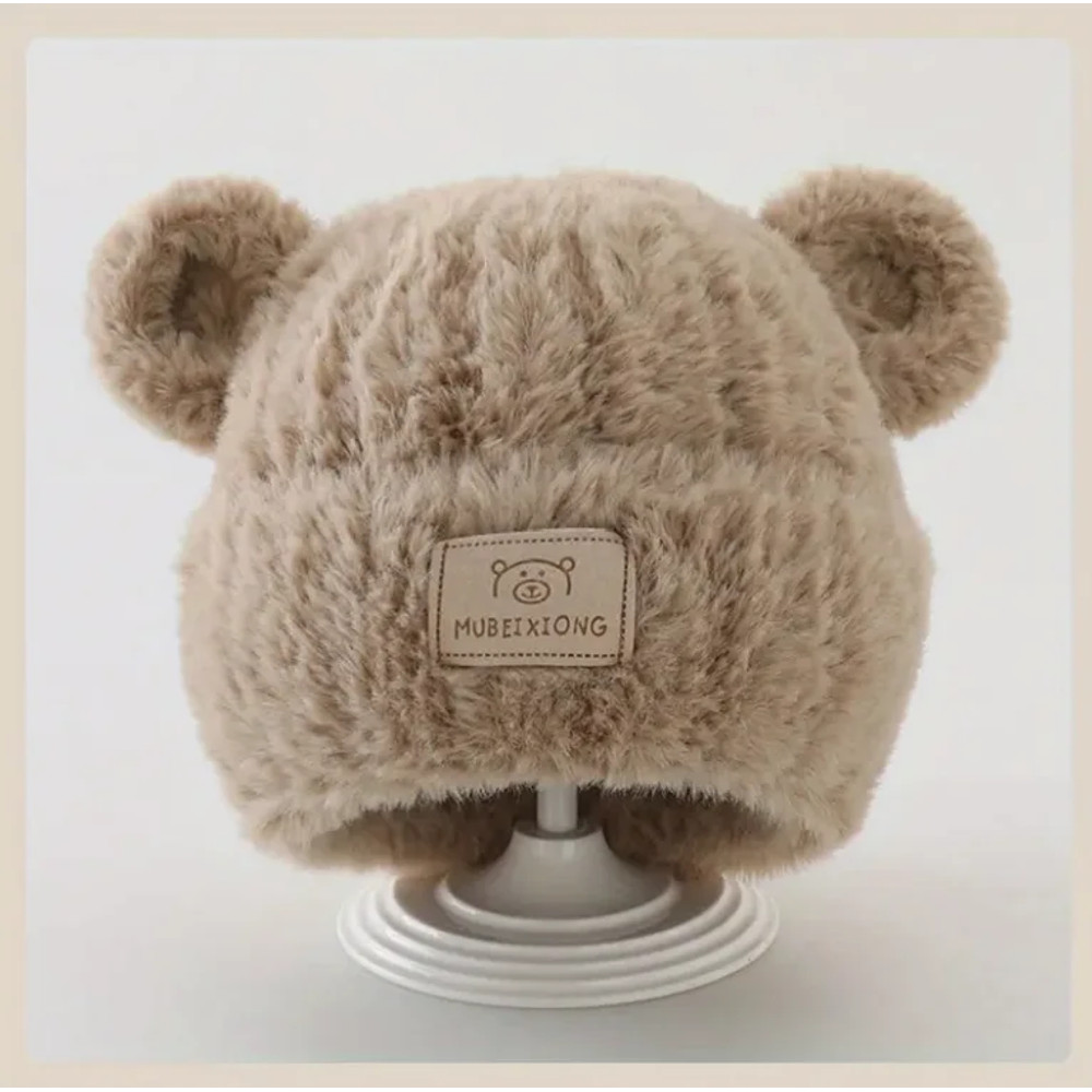 Cozy Winter Baby Hat with Bear Ears, Heart Cutouts, Soft Plush Lining for Kids