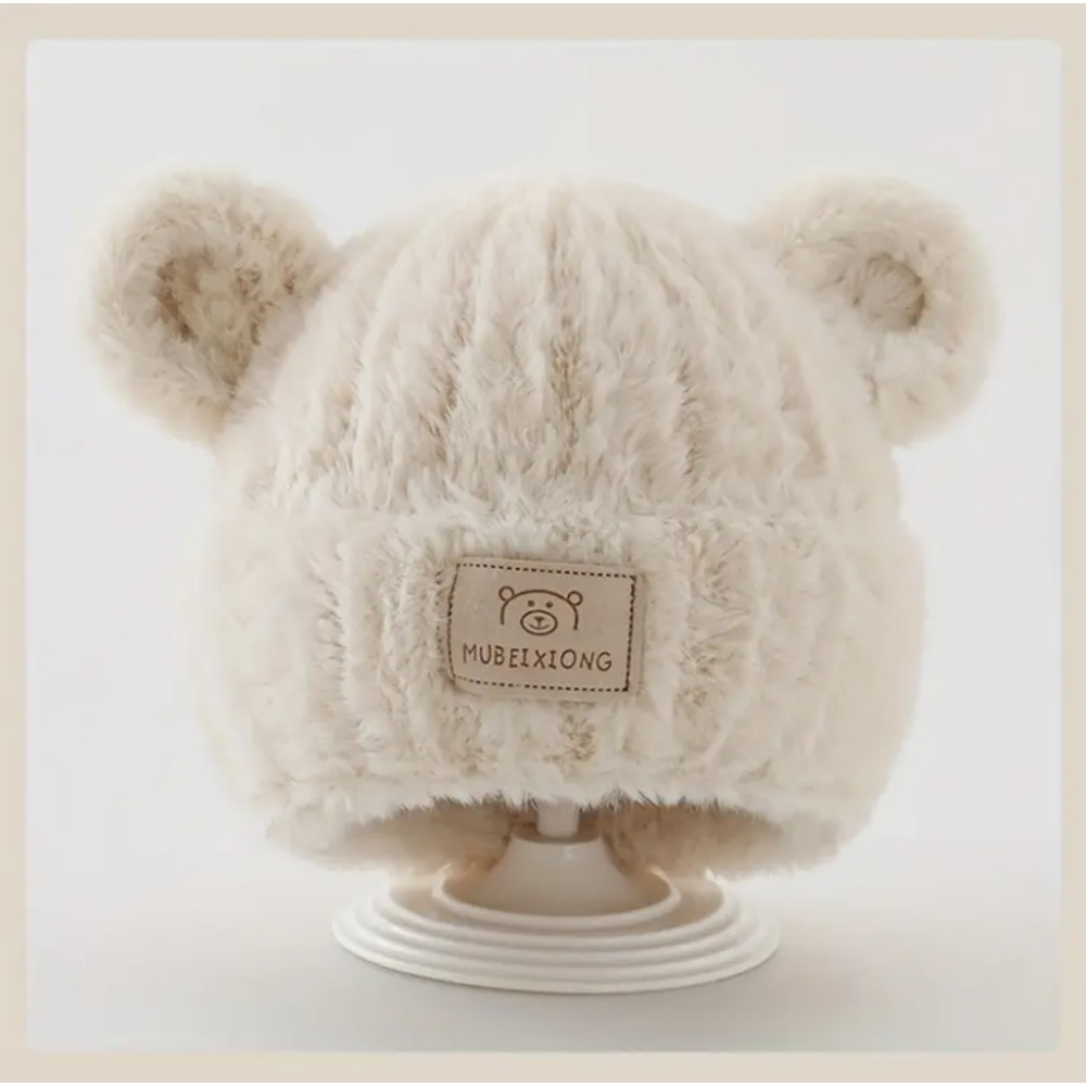 Cozy Winter Baby Hat with Bear Ears, Heart Cutouts, Soft Plush Lining for Kids