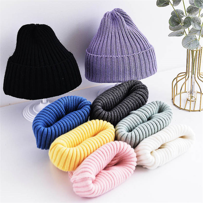 Ribbed Knitted Beanie Hats For Baby Kids Girls Boys Casual Toddlers Windproof Cap Photography Props 1