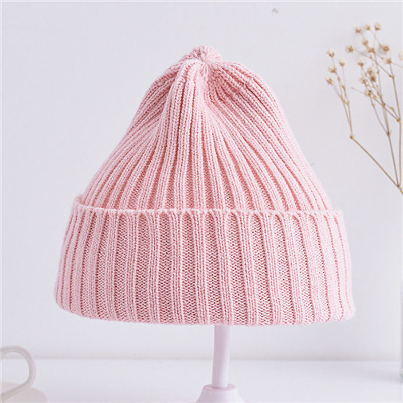 Ribbed Knitted Beanie Hats For Baby Kids Girls Boys Casual Toddlers Windproof Cap Photography Props 3