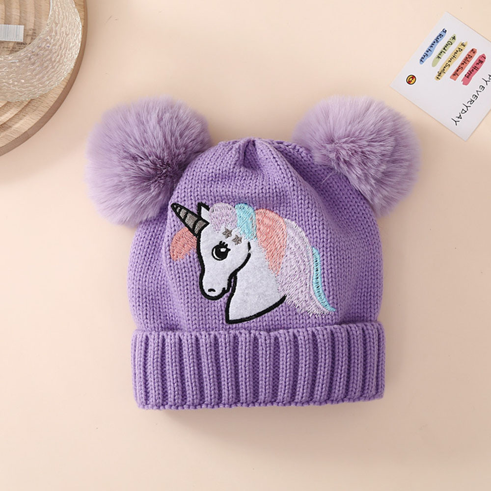 Toddler Baby Knit Hat Winter Pom Unicorn Pattern Beanie Embroidered Warm Cap For Boys Girls Soft Co 2