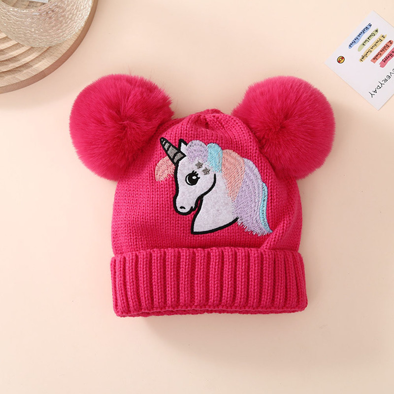 Toddler Baby Knit Hat Winter Pom Unicorn Pattern Beanie Embroidered Warm Cap For Boys Girls Soft Co 3