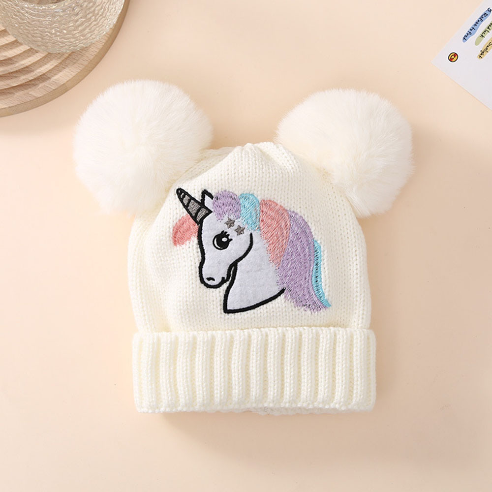 Toddler Baby Knit Hat Winter Pom Unicorn Pattern Beanie Embroidered Warm Cap For Boys Girls Soft Co 4