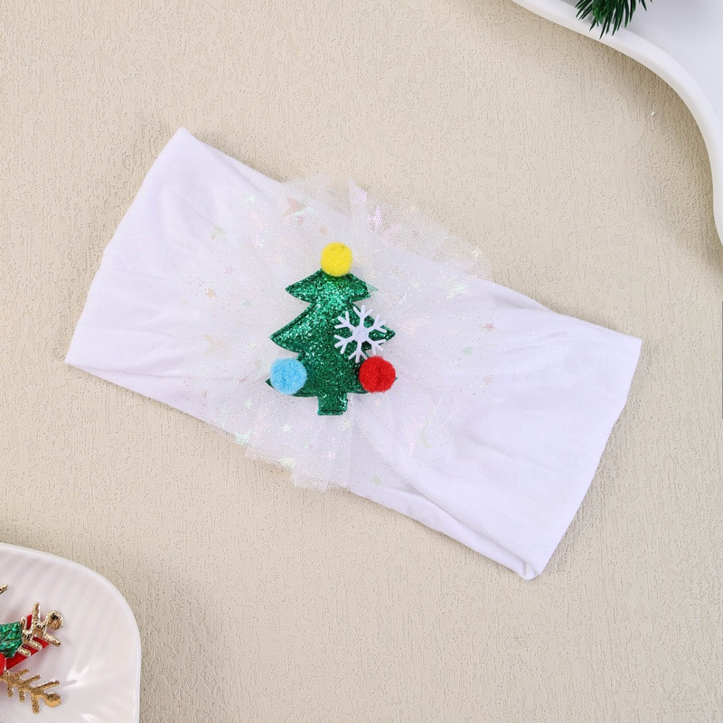 Gauze Snowflake Christmas Tree Hairbands For Kids Baby Girls Nylon Christmas Headbands Girls Green 7