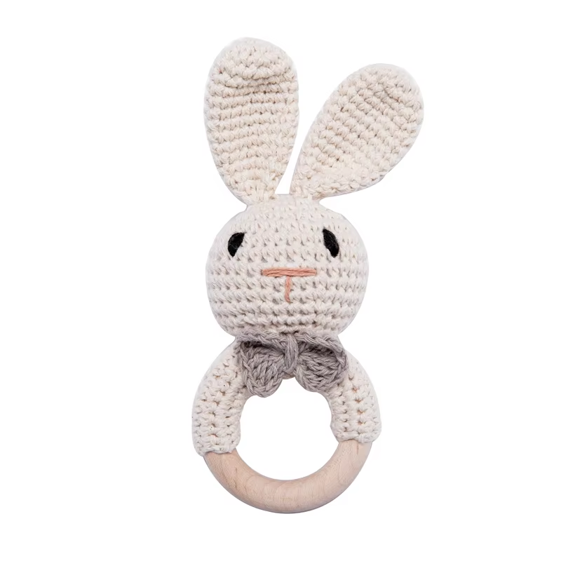 Wooden Teether Toy Baby Crochet Rattle BPA Free Wood Rodent Rabbit Rattle Baby Mobile Play Gym 14