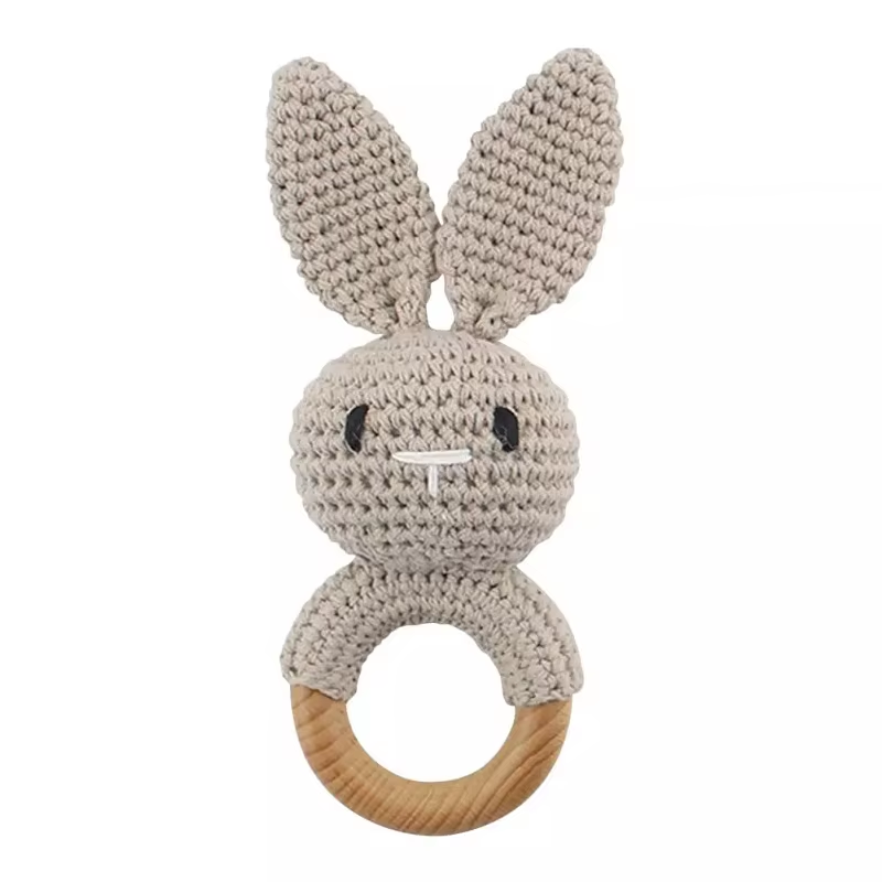 Wooden Teether Toy Baby Crochet Rattle BPA Free Wood Rodent Rabbit Rattle Baby Mobile Play Gym 12