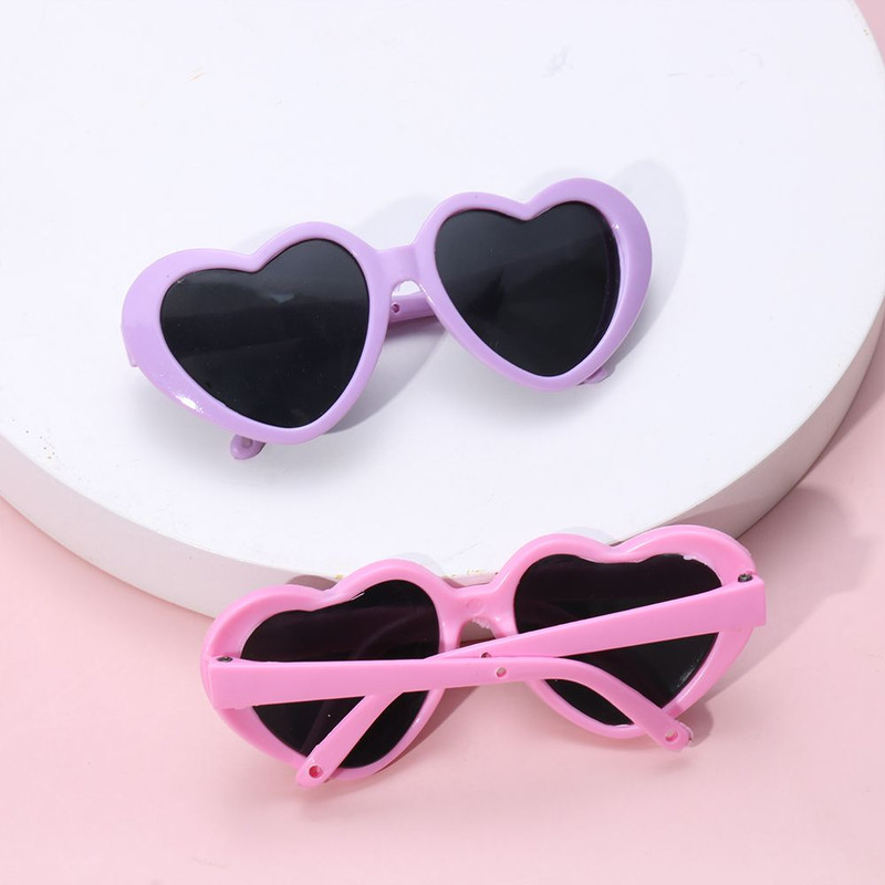 Candy Color Frame Doll Glasses, Cute Heart Sunglasses, Dress Up Eyewear for Dolls