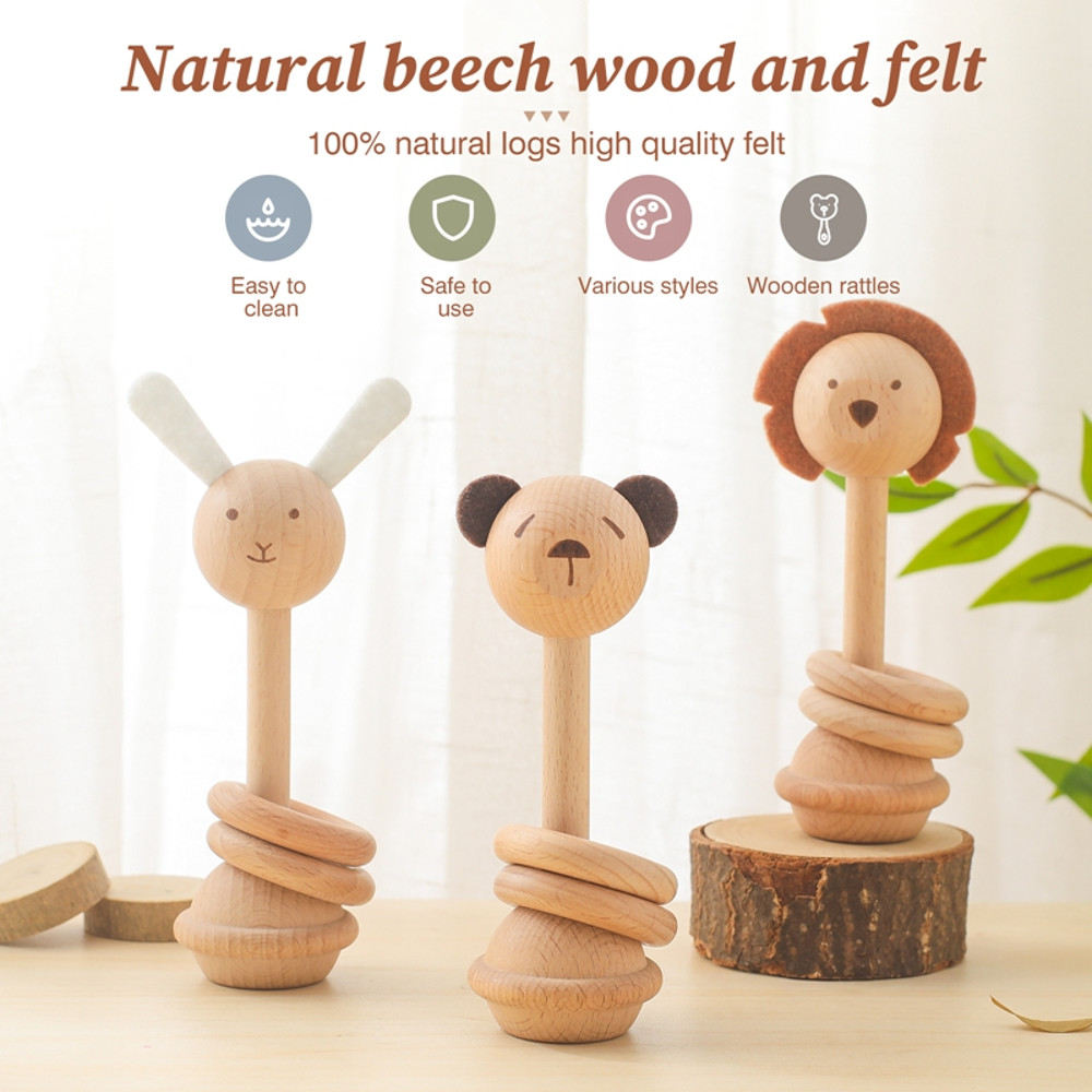 Newborn Rattle Teething Toys Baby Wooden Montessori Toys Cartoon Animal Rabbit Crocodile Blocks Woo 2