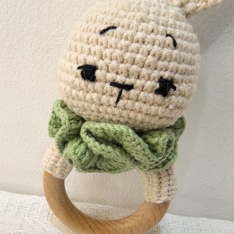 Long Ear Bunny Baby Rattler Safety Wooden Teether Mobile Crib Bell Teething Toy 2