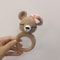 Long Ear Bunny Baby Rattler Safety Wooden Teether Mobile Crib Bell Teething Toy 24