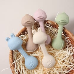 cute bunny duck handheld shaker, silicone baby rattle teether toy for newborns, bpa-free toy for infants & toddlers