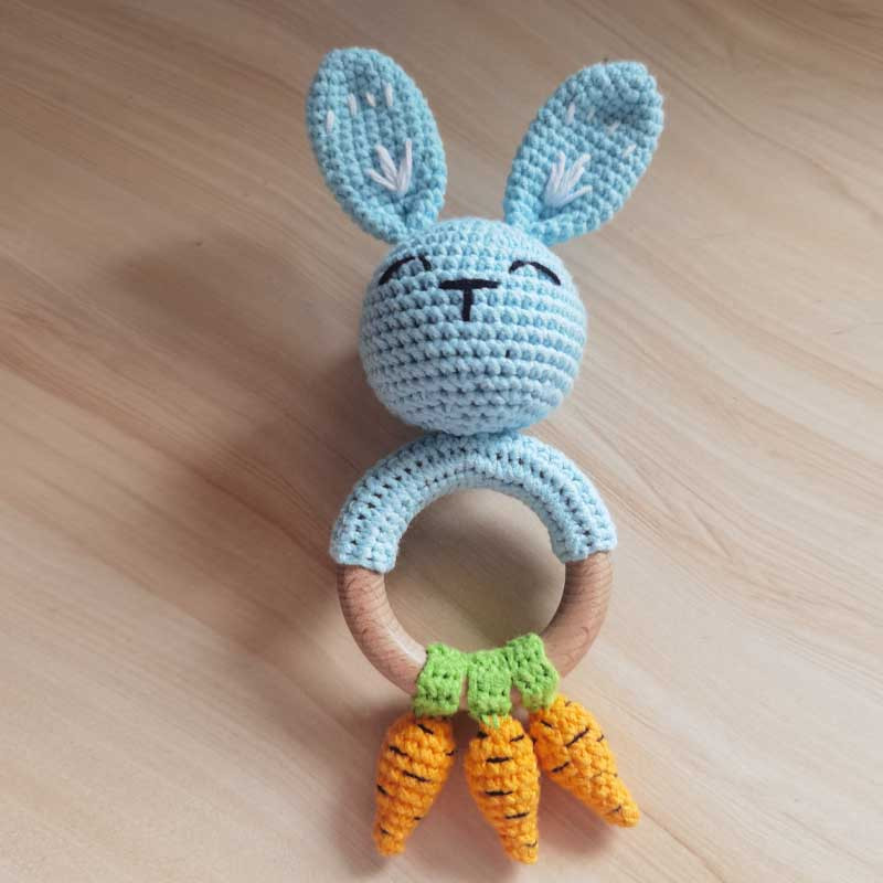 Baby Teether Music Rattles For Kids Animal Crochet Rattle Rabbit Bear Ring Wooden Babies Gym Montes 5