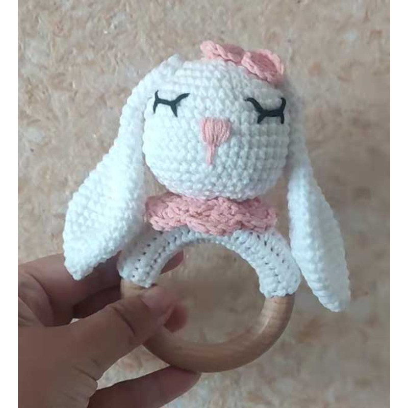 Baby Teether Music Rattles For Kids Animal Crochet Rattle Rabbit Bear Ring Wooden Babies Gym Montes 9