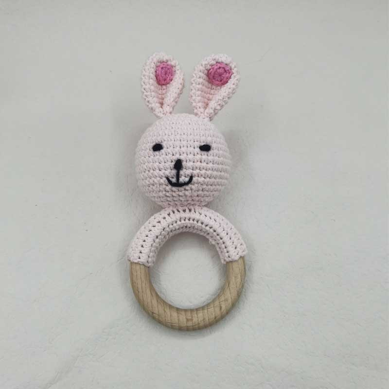 Baby Teether Music Rattles For Kids Animal Crochet Rattle Rabbit Bear Ring Wooden Babies Gym Montes 14