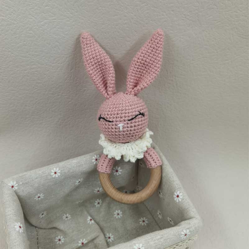 Baby Teether Music Rattles For Kids Animal Crochet Rattle Rabbit Bear Ring Wooden Babies Gym Montes 18
