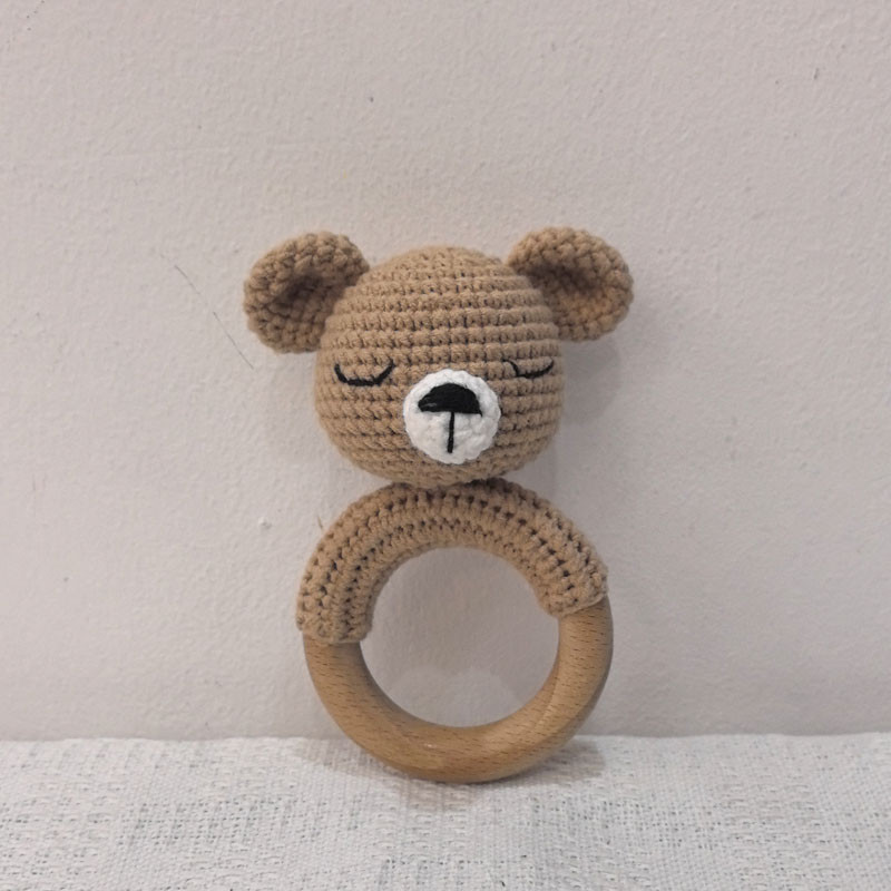 Baby Teether Music Rattles For Kids Animal Crochet Rattle Rabbit Bear Ring Wooden Babies Gym Montes 20
