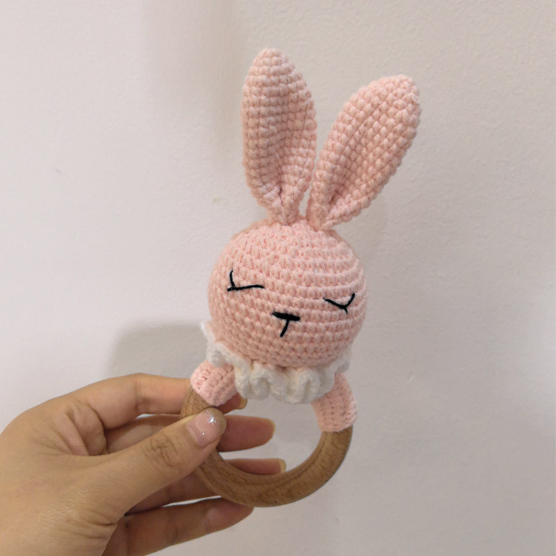 Baby Teether Music Rattles For Kids Animal Crochet Rattle Rabbit Bear Ring Wooden Babies Gym Montes 25