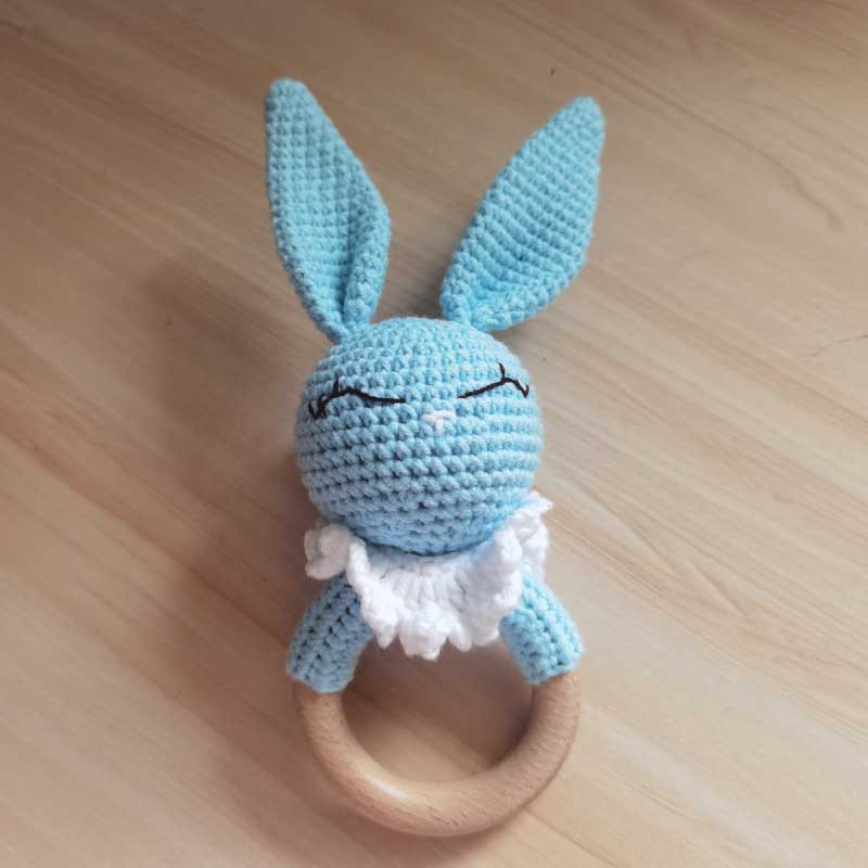 Baby Teether Music Rattles For Kids Animal Crochet Rattle Rabbit Bear Ring Wooden Babies Gym Montes 27