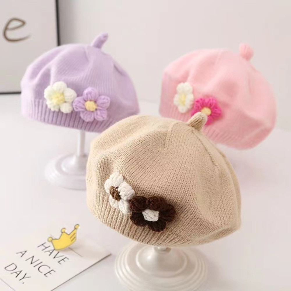 Vintage Knitted Beret Hat Kids Warm Fashion Baby Hat For Girls 1