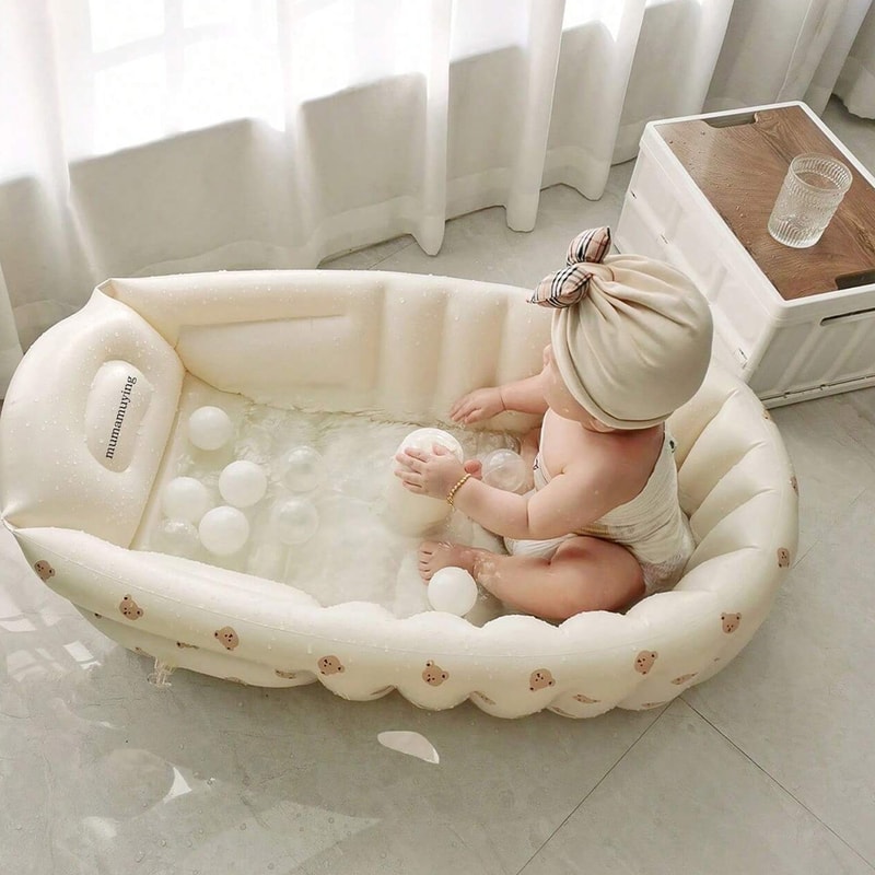Mini Inflatable Bathtub for Baby, Portable Non-Slip Travel Pool
