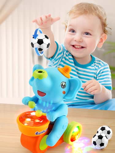 Crawling Sensory Activity Electric Walking Drummer Elephant Toy with Light Music - Montessori Learning Gift for Kids