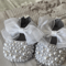 Dollbling Rhinestone Baby Shoes, Handmade White Pearls Bling, Christening Wedding Baptism Shoes