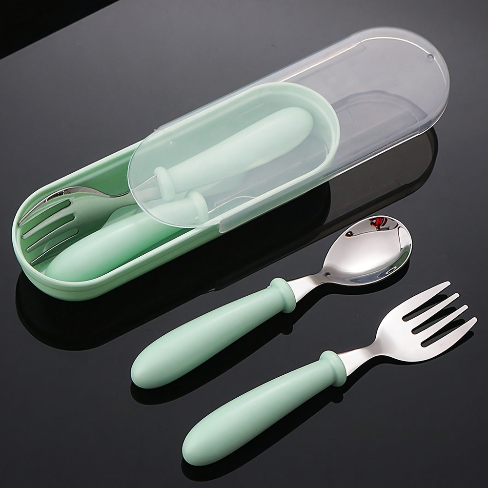 Useful Tableware Feeding Cutlery Childrens Portable Stainless Steel Spoon Fork With Box Baby Shower 1